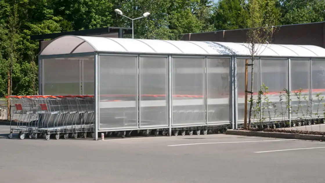 Einkaufswagen auf einem Supermarktparkplatz
