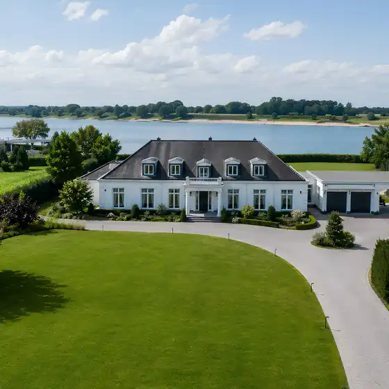 Luftbildansicht einer Villa mit Rheinblick