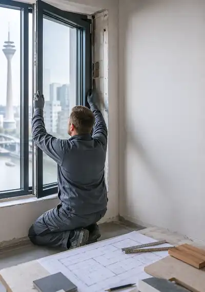 Ein handwerker, der ein Fenster wechselt